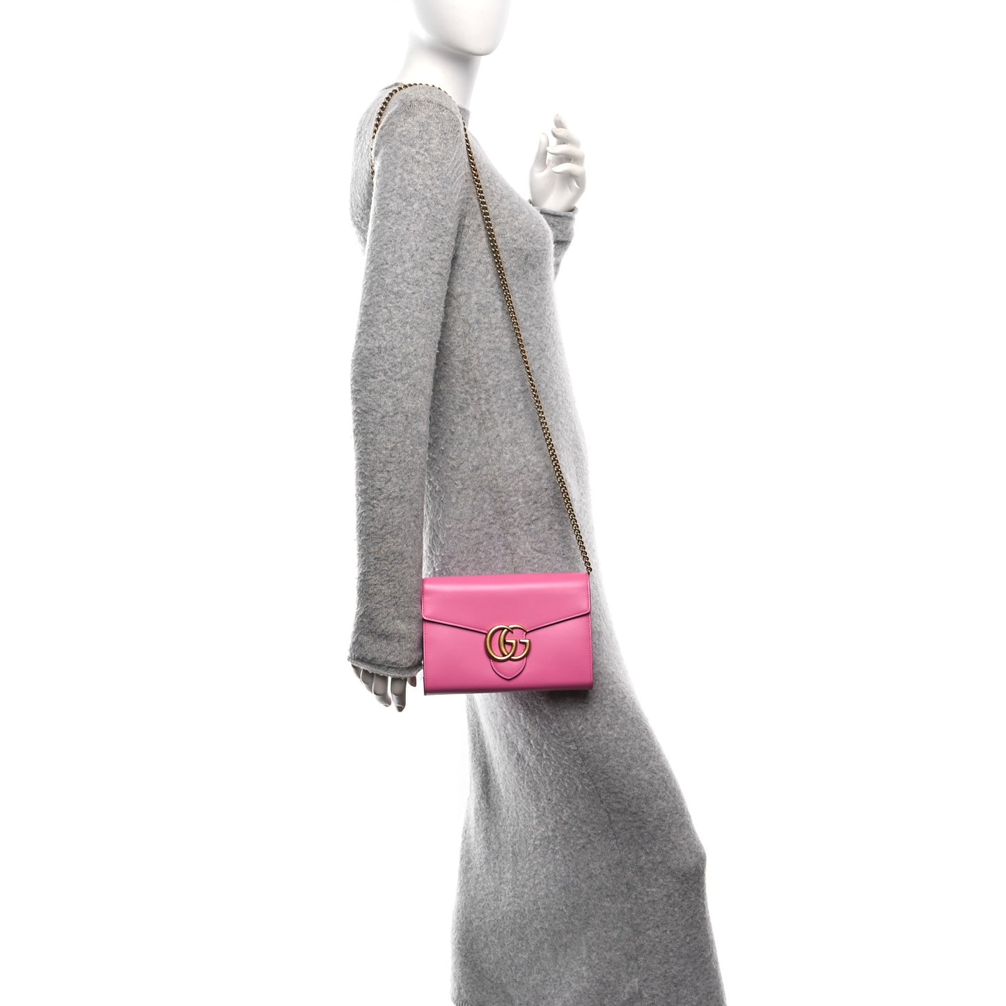 Smooth Calfskin GG Marmont Chain Wallet Pink Tropical Flower