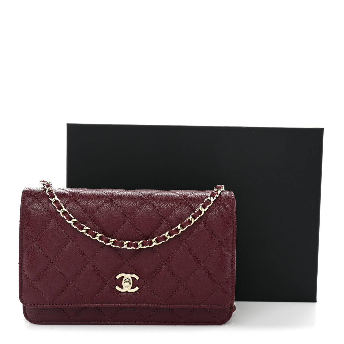 Caviar Quilted CC Turnlock Wallet On Chain WOC Burgundy