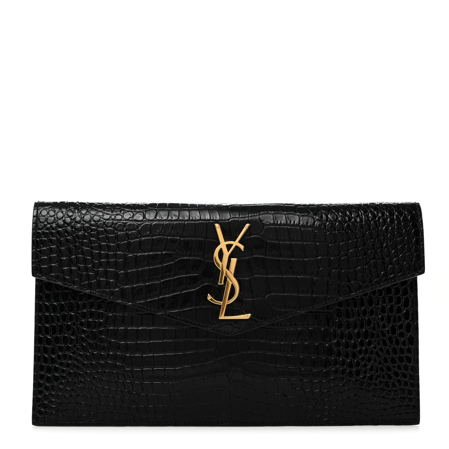 Calfskin Crocodile Embossed Uptown Monogram Pouch Black