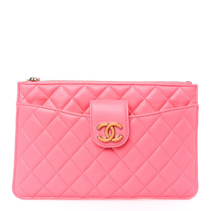 Chanel Lambskin Quilted Sunset Boulevard Pouch Case Coral Orange 1 of 9
