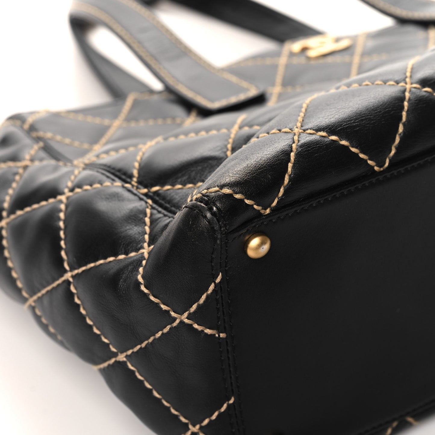 Calfskin Contrast Stitch Surpique Tote Black