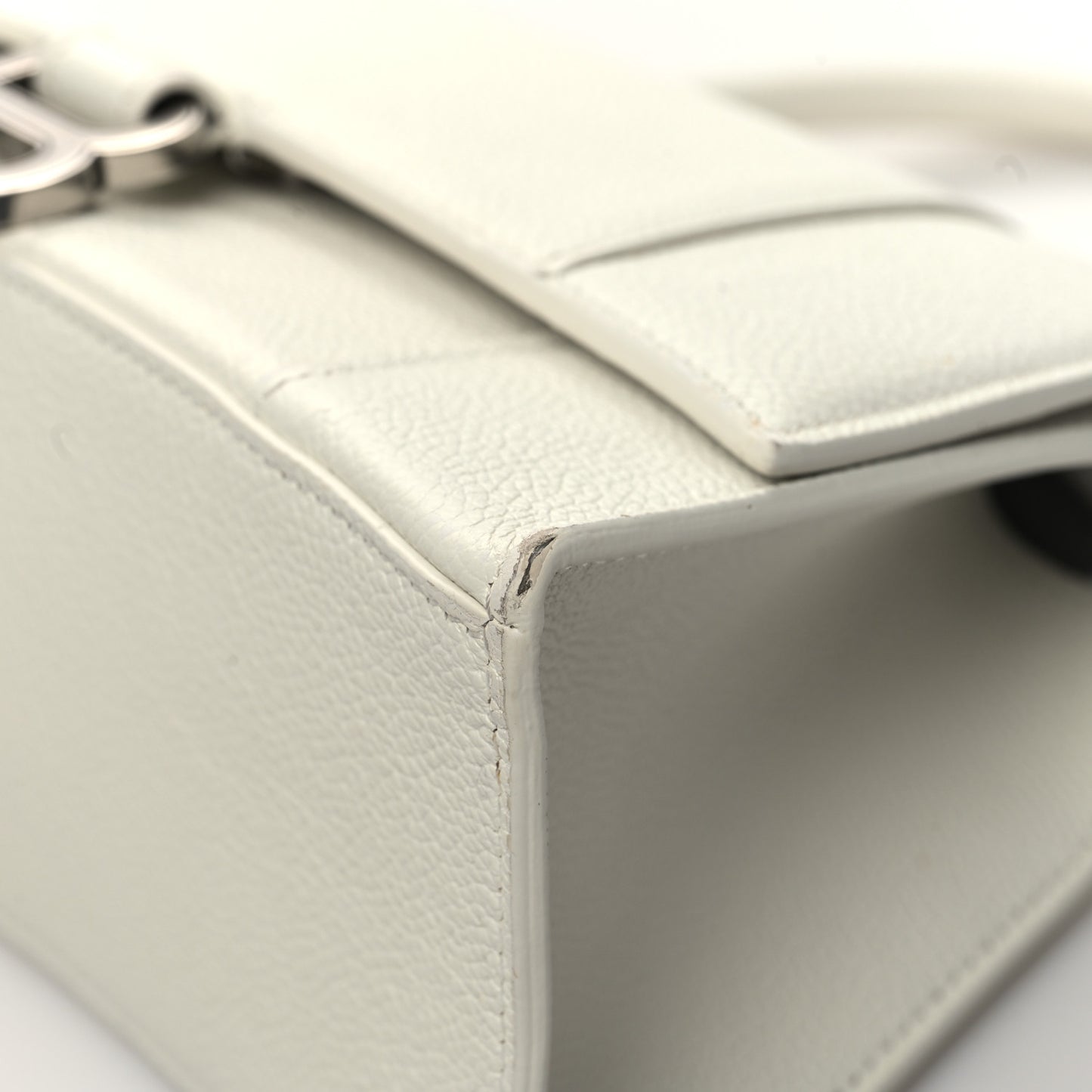 Grained Calfskin Small Hourglass Top Handle Bag White