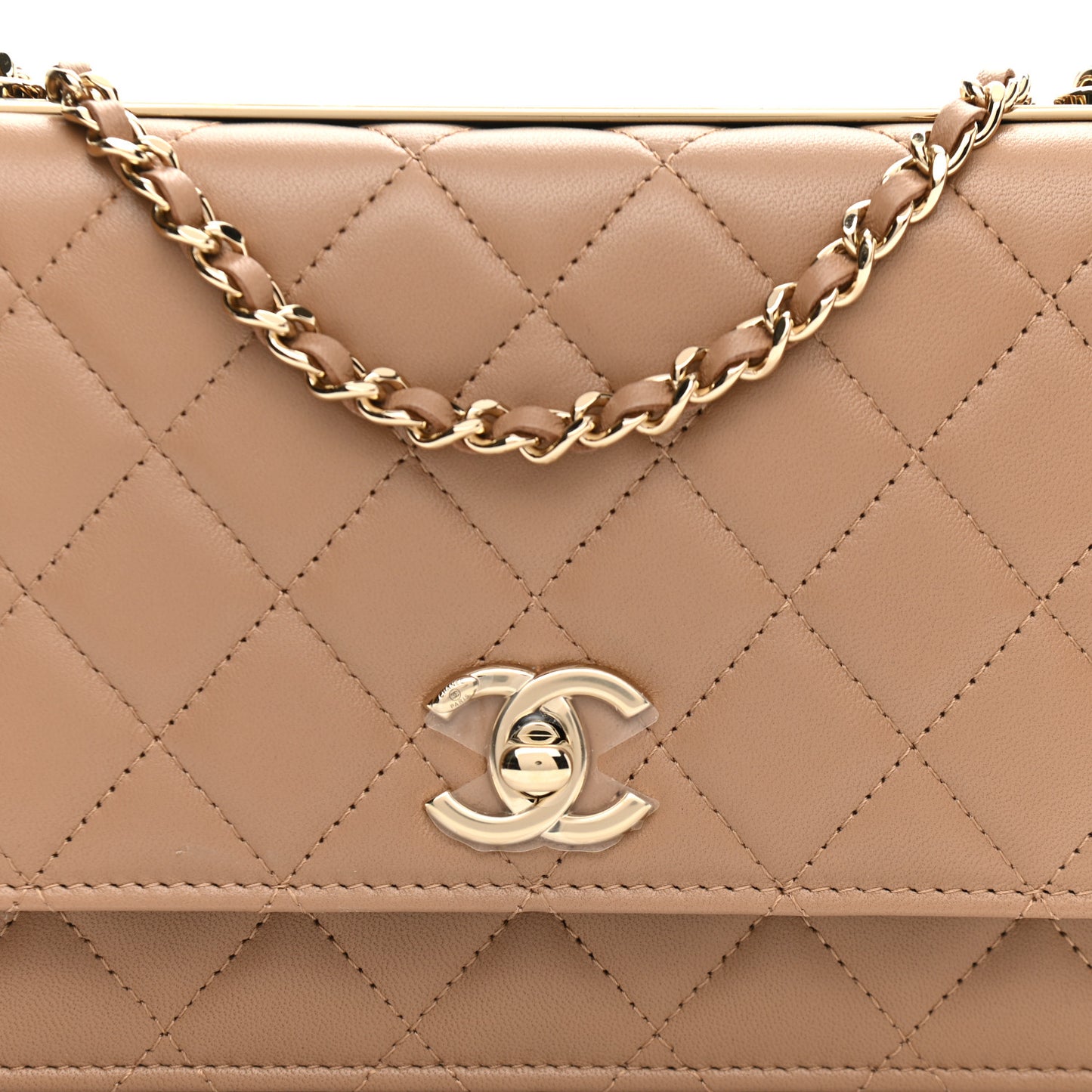 Lambskin Quilted Trendy CC Wallet On Chain WOC Beige