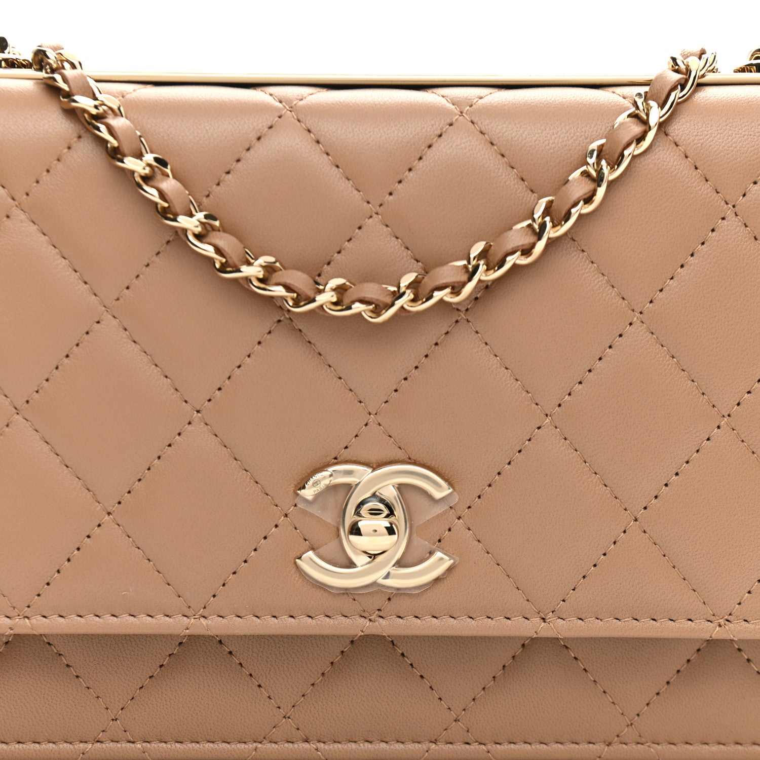 Chanel Lambskin Quilted Trendy CC Wallet On Chain WOC Beige 10 of 13