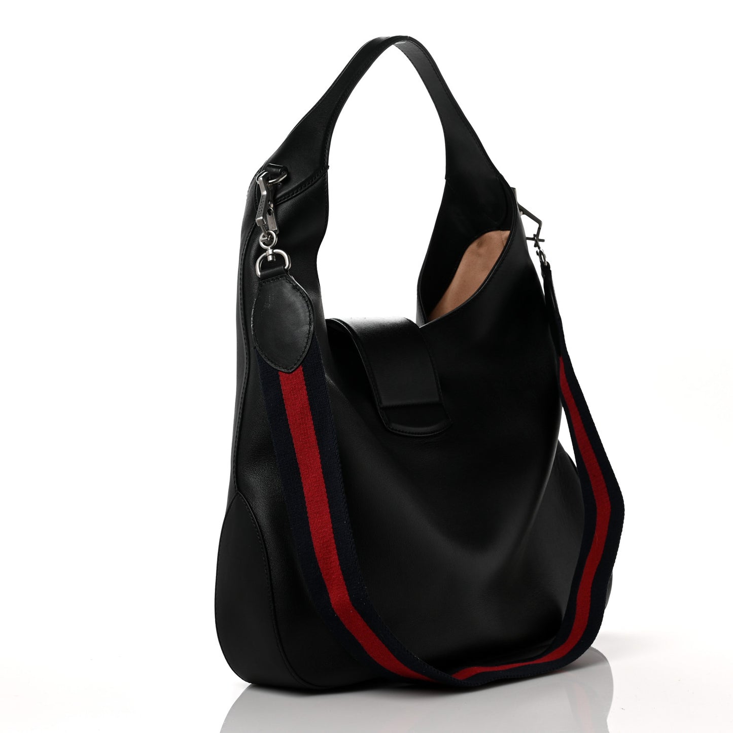 Calfskin Web Tiger Embroidered Large Dionysus Hobo Black