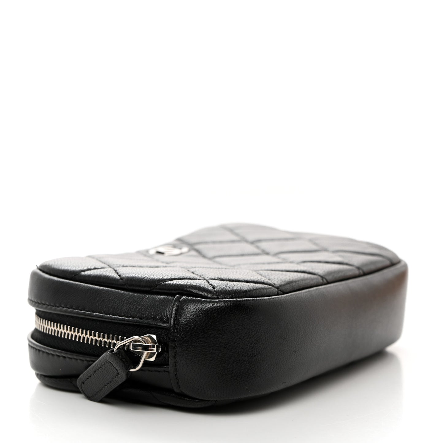 Lambskin Quilted Small Curvy Pouch Cosmetic Case Black