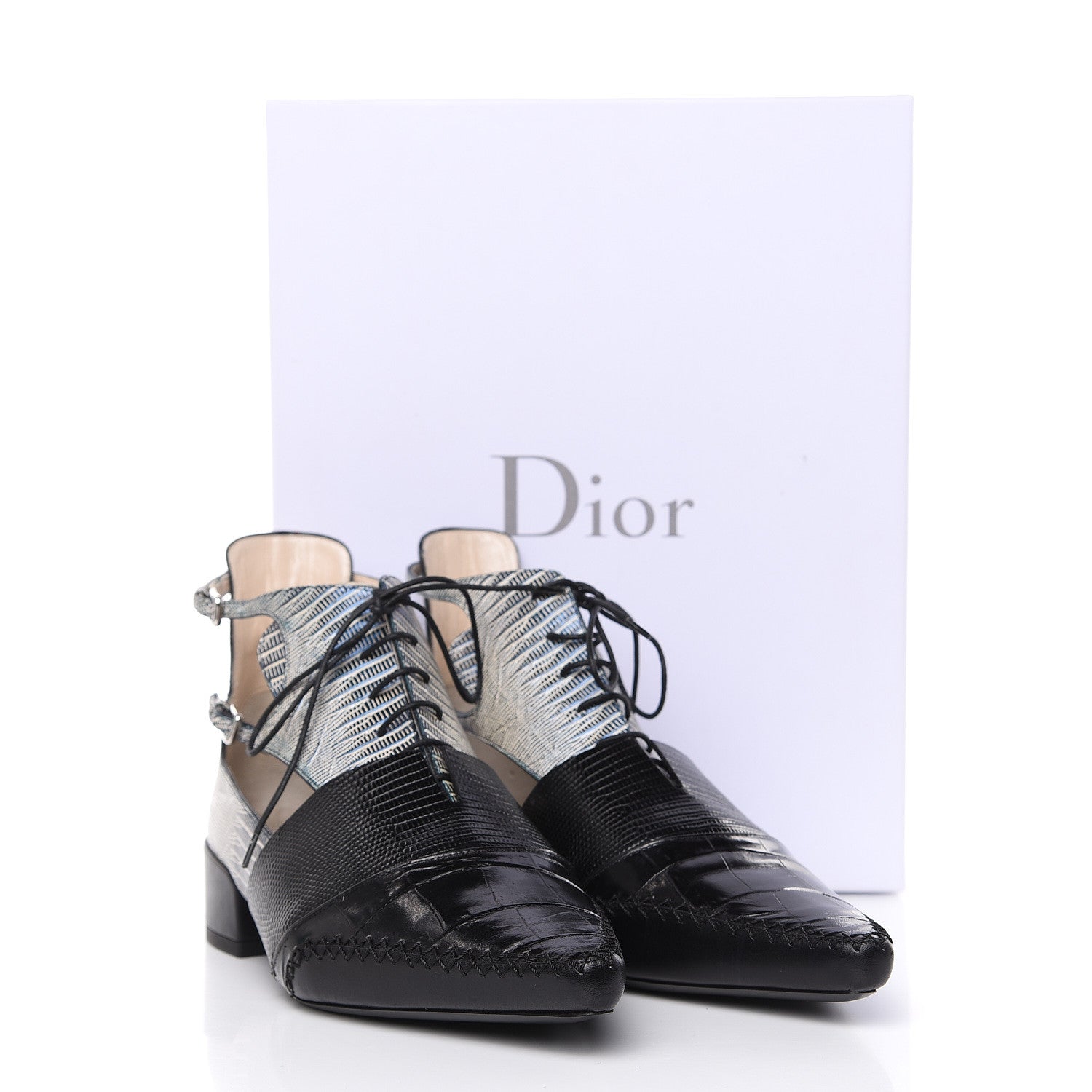 Christian Dior Crocodile Lizard Calfskin Embossed Nomade Pointed Ankle Boots 40 Black Blue 8 of 8