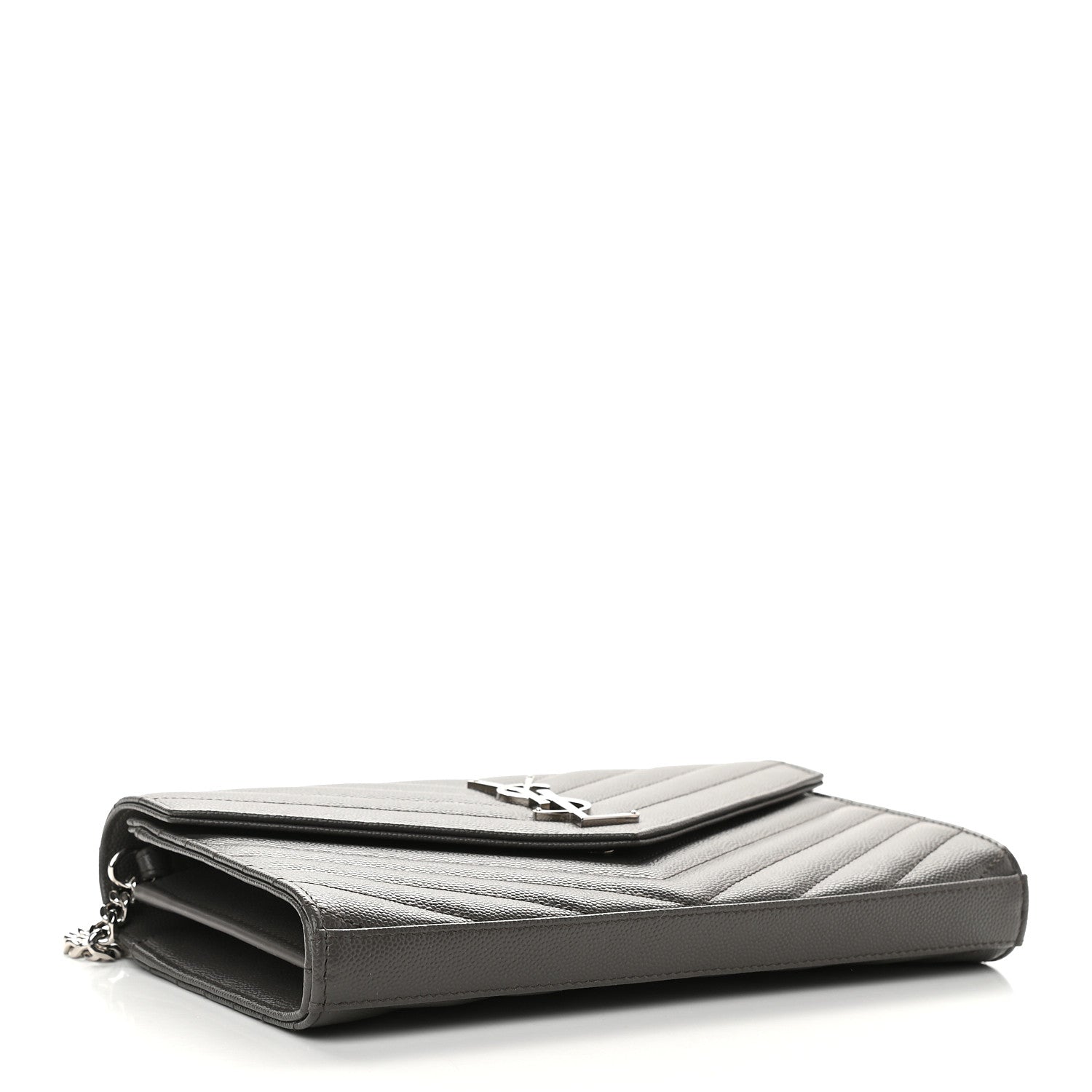 Saint Laurent Grain De Poudre Matelasse Chevron Monogram Chain Wallet Earth 4 of 8
