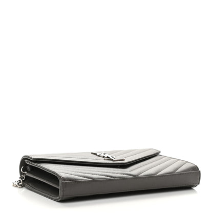 Saint Laurent Grain De Poudre Matelasse Chevron Monogram Chain Wallet Earth 4 of 8