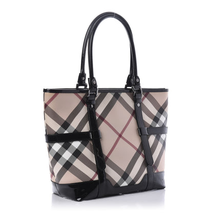 Burberry Patent Supernova Check Medium Denham Tote Black 2 of 9