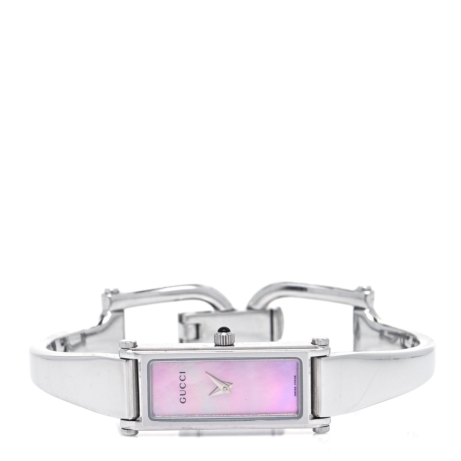 Gucci Stainless Steel Pink Mother of Pearl 12mm 1500L Horsebit Quartz Watch 4 of 8