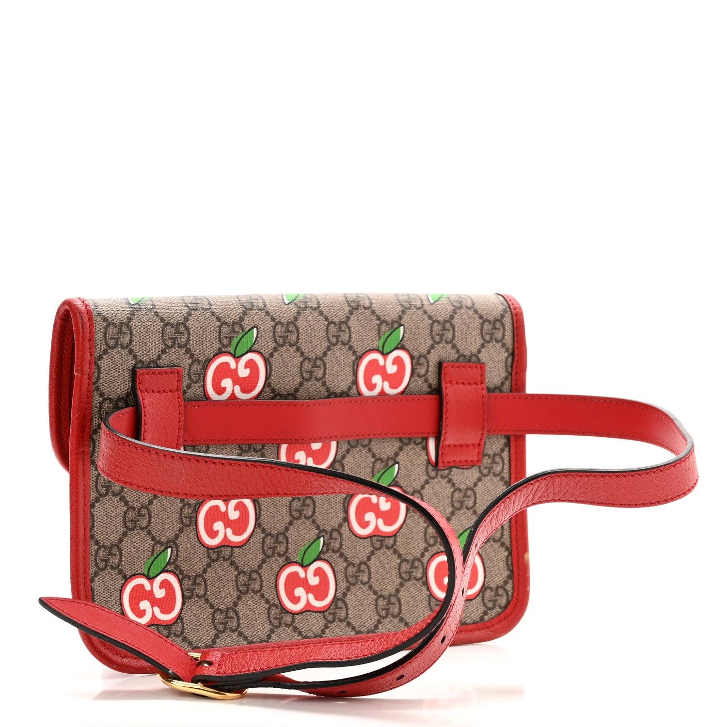 Gucci GG Supreme Monogram Apple Interlocking G Belt Bag Beige Multicolor Lobster Red 3 of 10