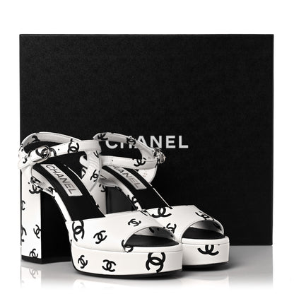 Chanel Printed Lambskin Coco Beach Platform Sandals 40 White Black 10 of 10