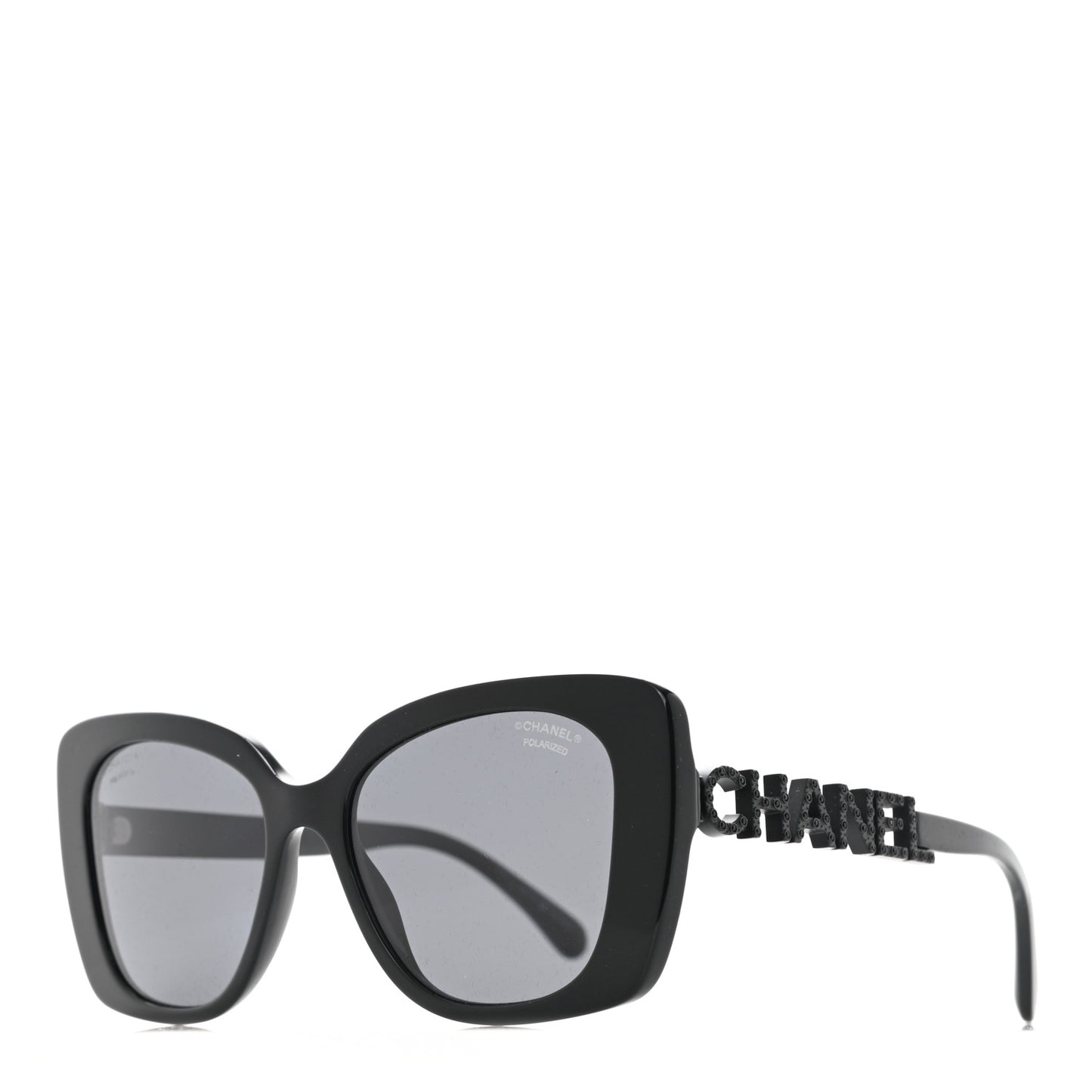 Acetate Strass Polarized Square Sunglasses 5422-B Black