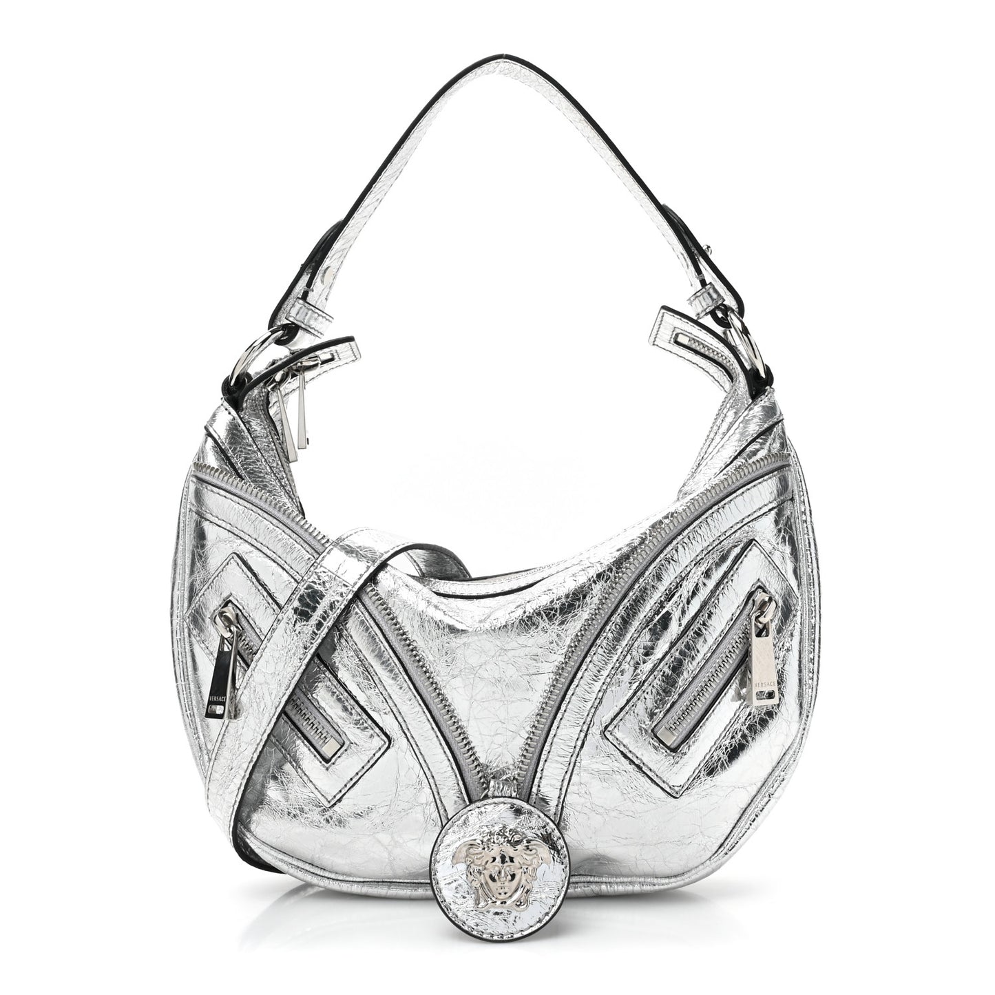 Metallic Calfskin Small Repeat Zip Hobo Silver