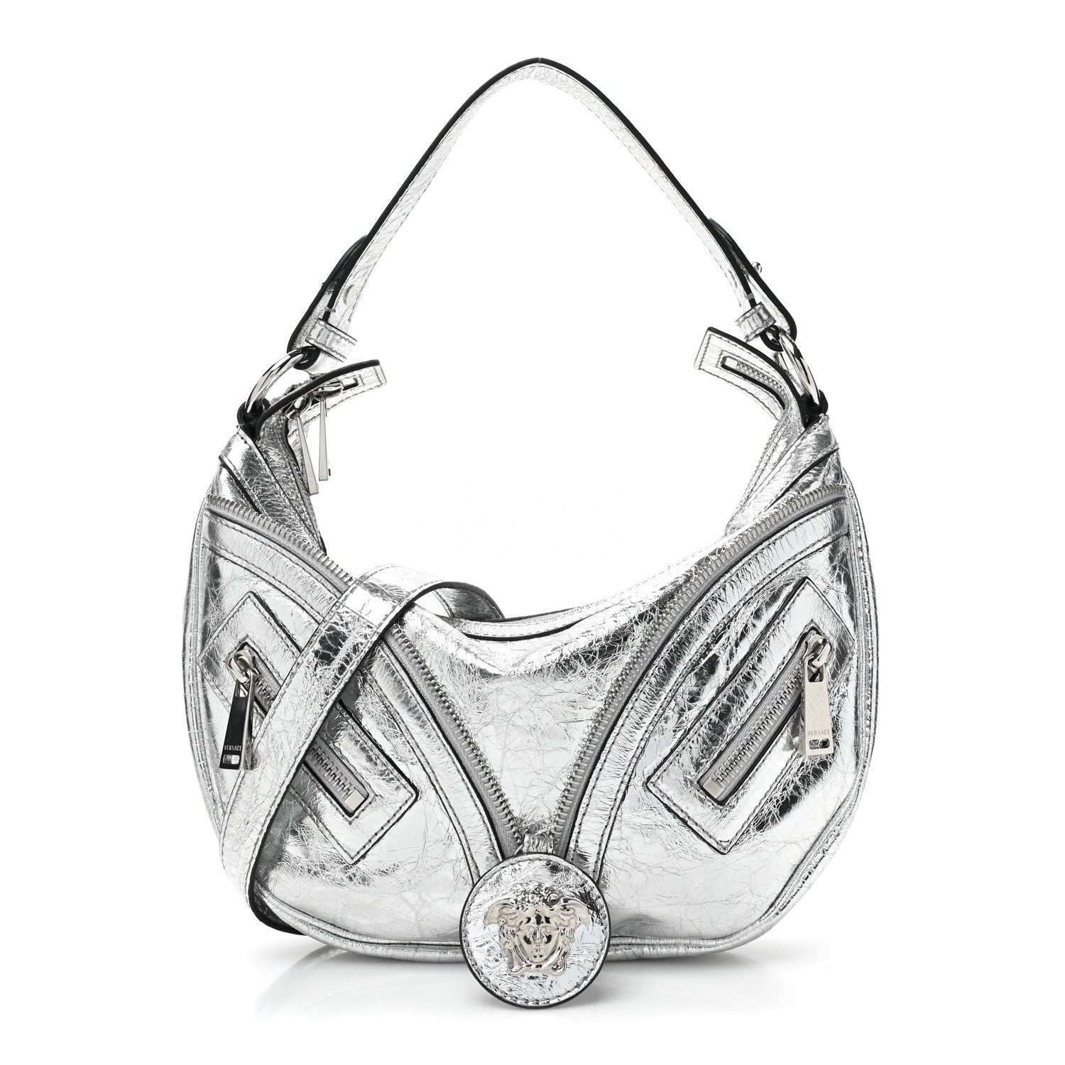 Versace Metallic Calfskin Small Repeat Zip Hobo Silver 1 of 8