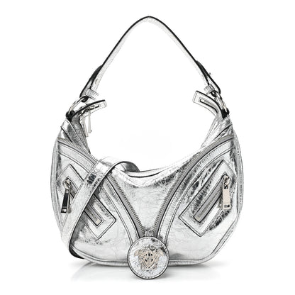 Versace Metallic Calfskin Small Repeat Zip Hobo Silver 1 of 8