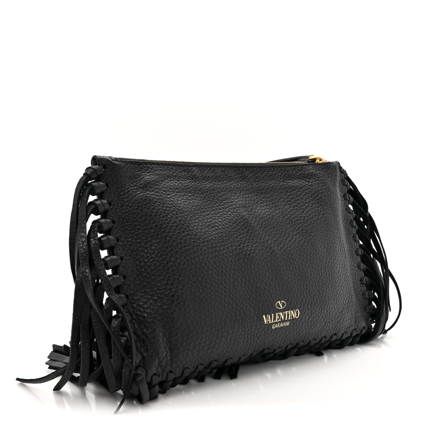 Calfskin Rockee Fringe Clutch Black