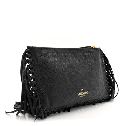 Valentino Garavani Calfskin Rockee Fringe Clutch Black 3 of 9