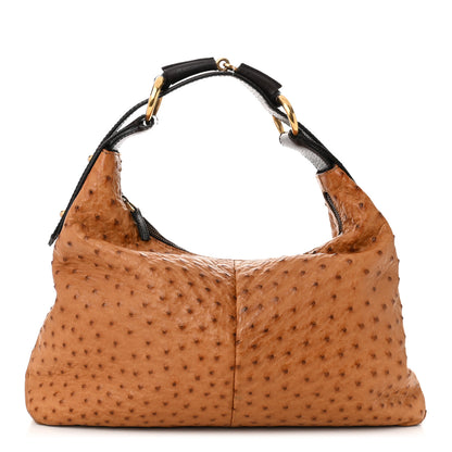 Gucci Ostrich Medium Horsebit Chain Hobo Brown 1 of 12