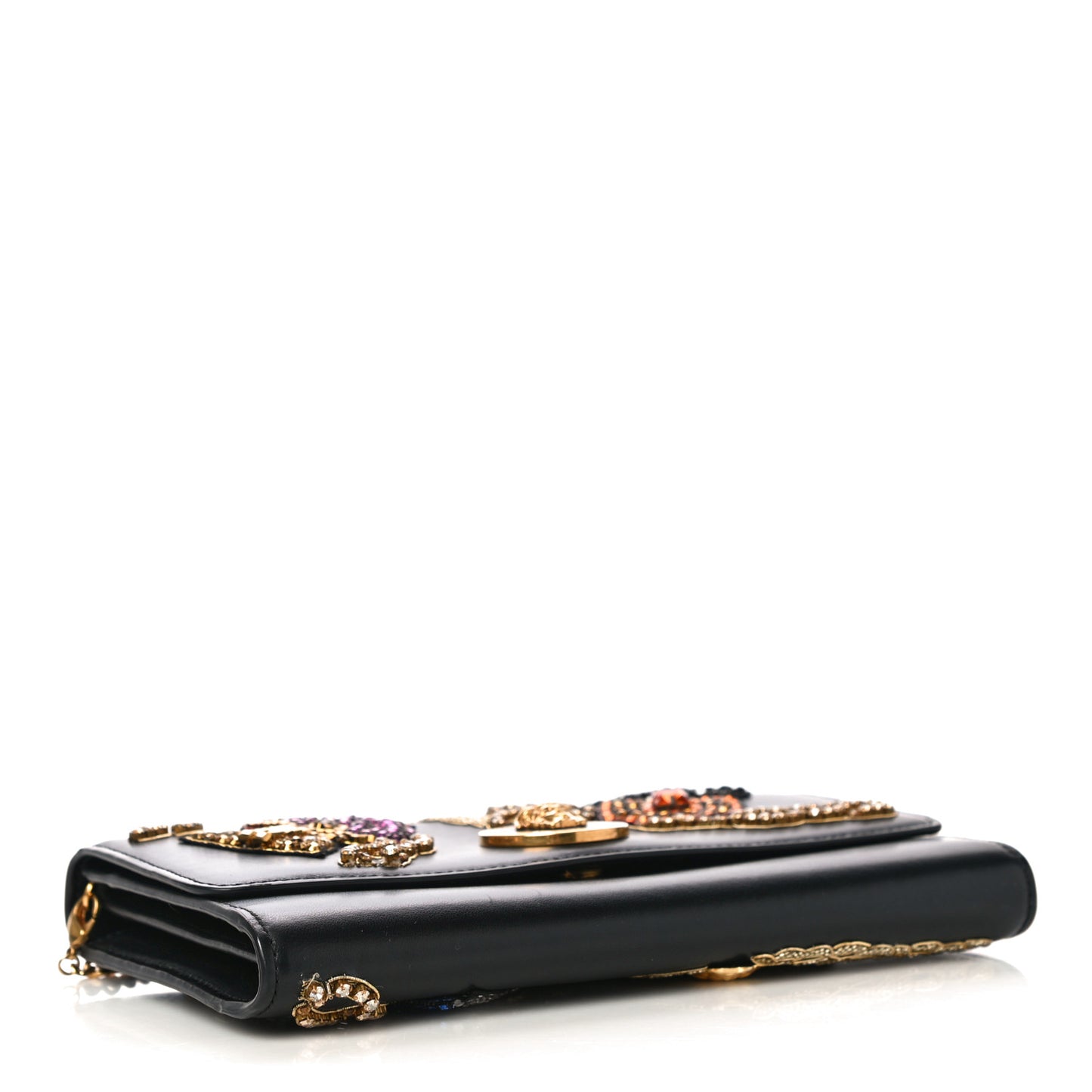 Nappa Crystal Embroidered Medusa Wallet on Chain Crossbody Black
