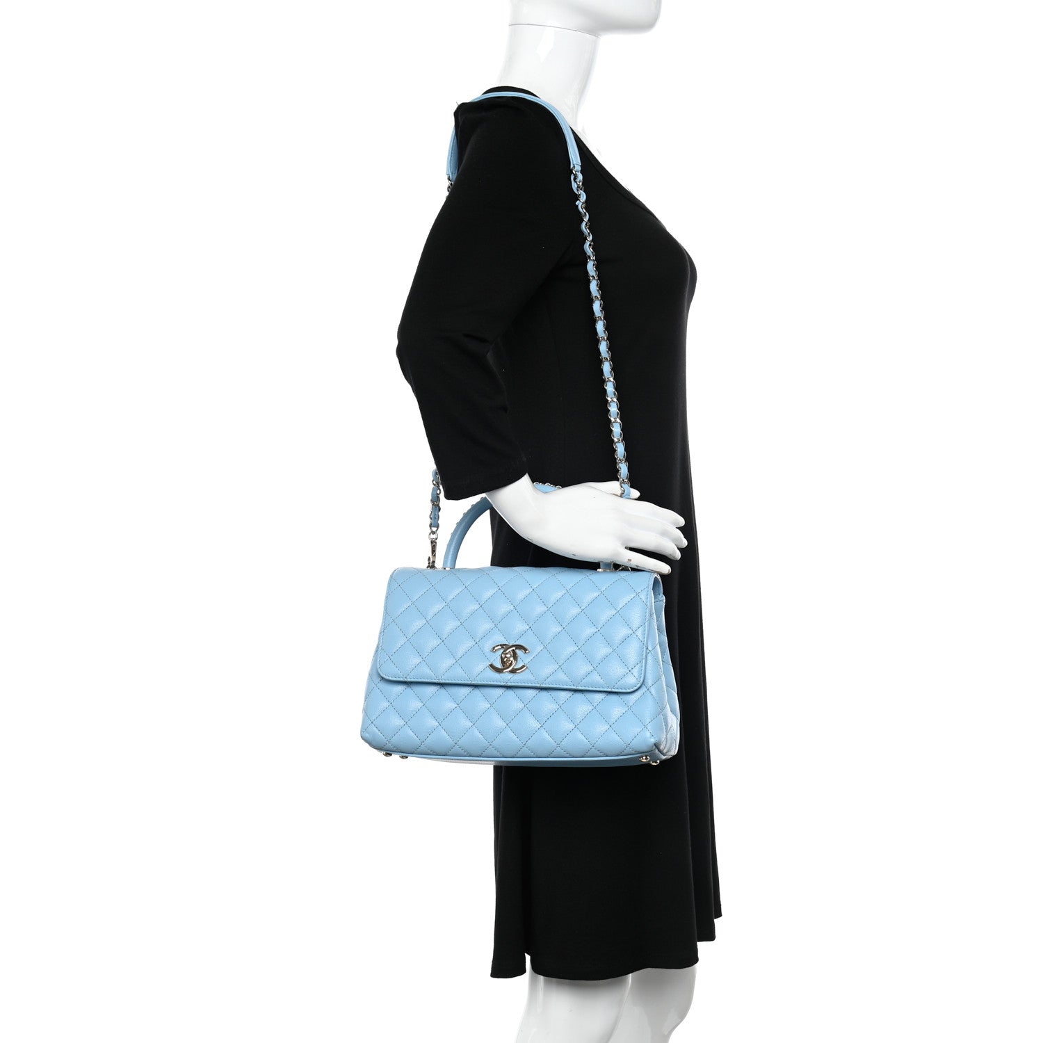 Chanel Caviar Quilted Small Coco Chain Handle Flap Light Blue 2 of 11