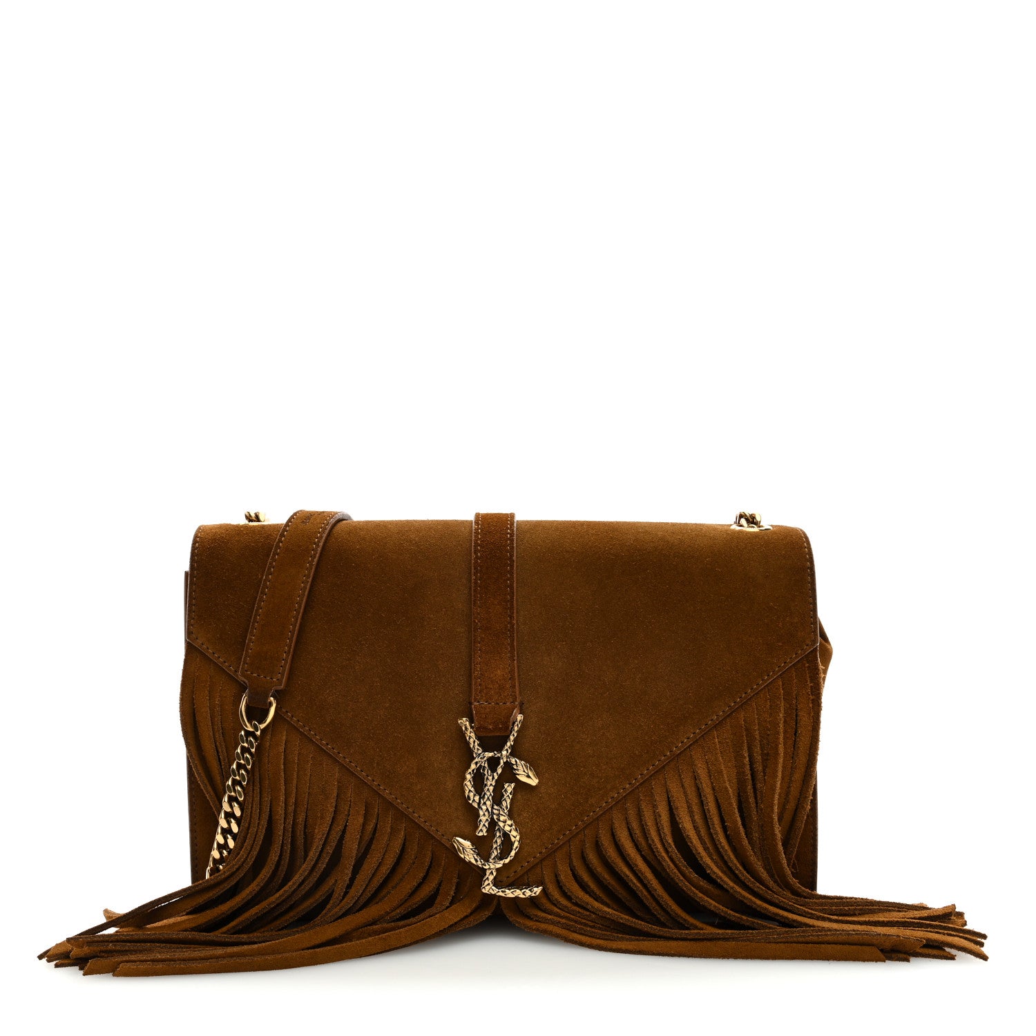 Saint Laurent Suede Fringe Medium Monogram Satchel Light Ocre 1 of 8