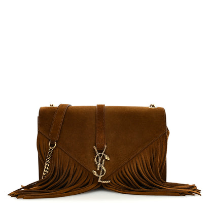 Saint Laurent Suede Fringe Medium Monogram Satchel Light Ocre 1 of 8