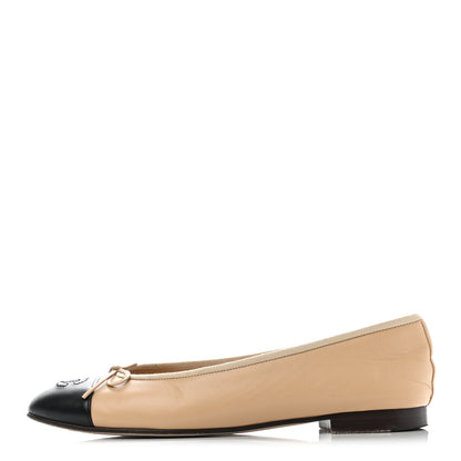 Chanel Lambskin Cap Toe Ballerina Flats 39.5 Beige Black 1 of 14