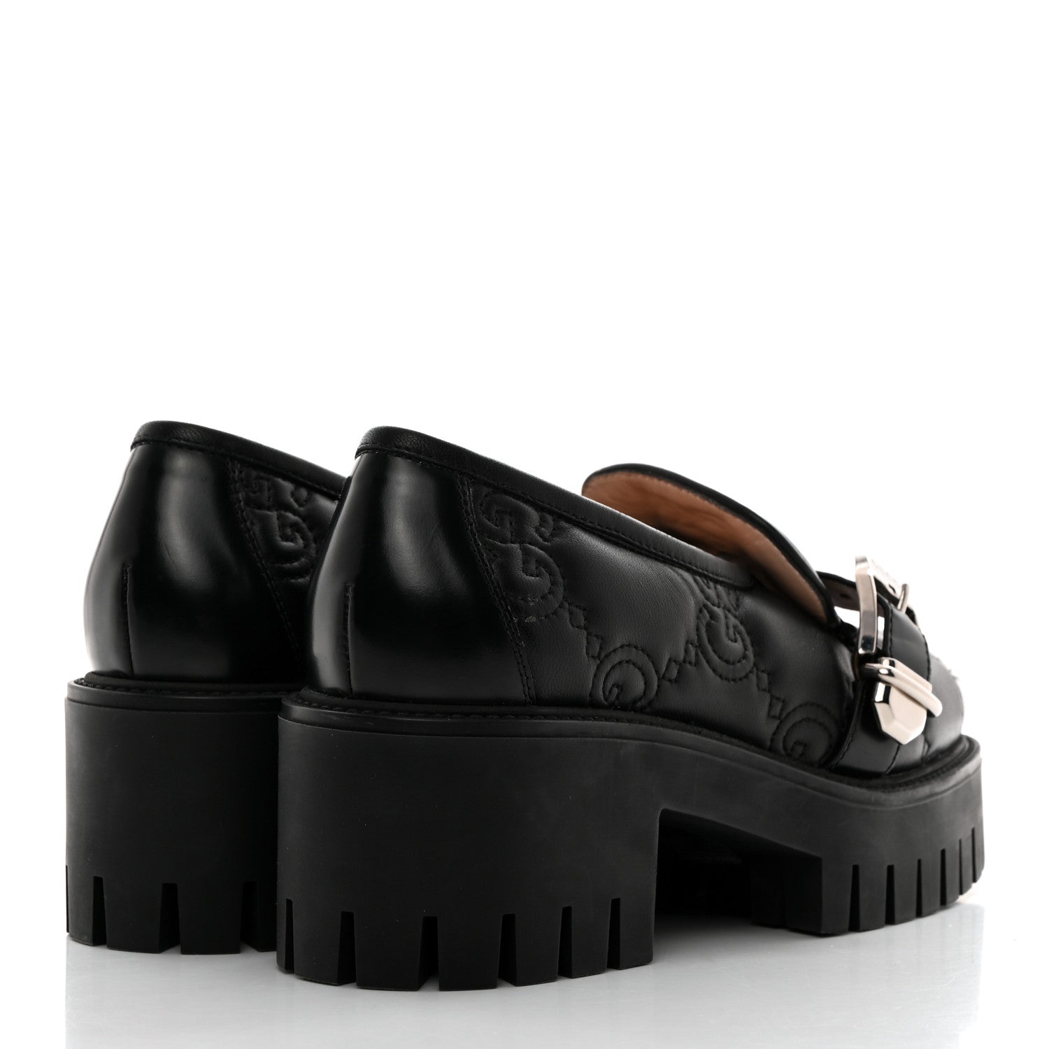 Gucci Nappa Cordovan Lux GG Matelasse Buckled Platform Lug Sole 60mm Loafers 36.5 Black 4 of 18