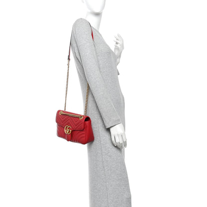 Gucci Calfskin Matelasse Small GG Marmont Shoulder Bag Hibiscus Red 2 of 13
