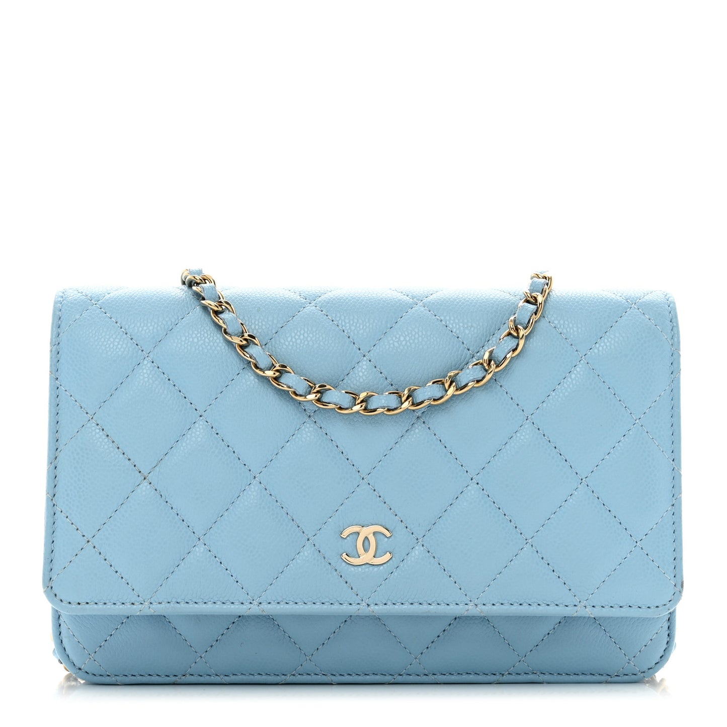 Caviar Quilted Wallet on Chain WOC Blue