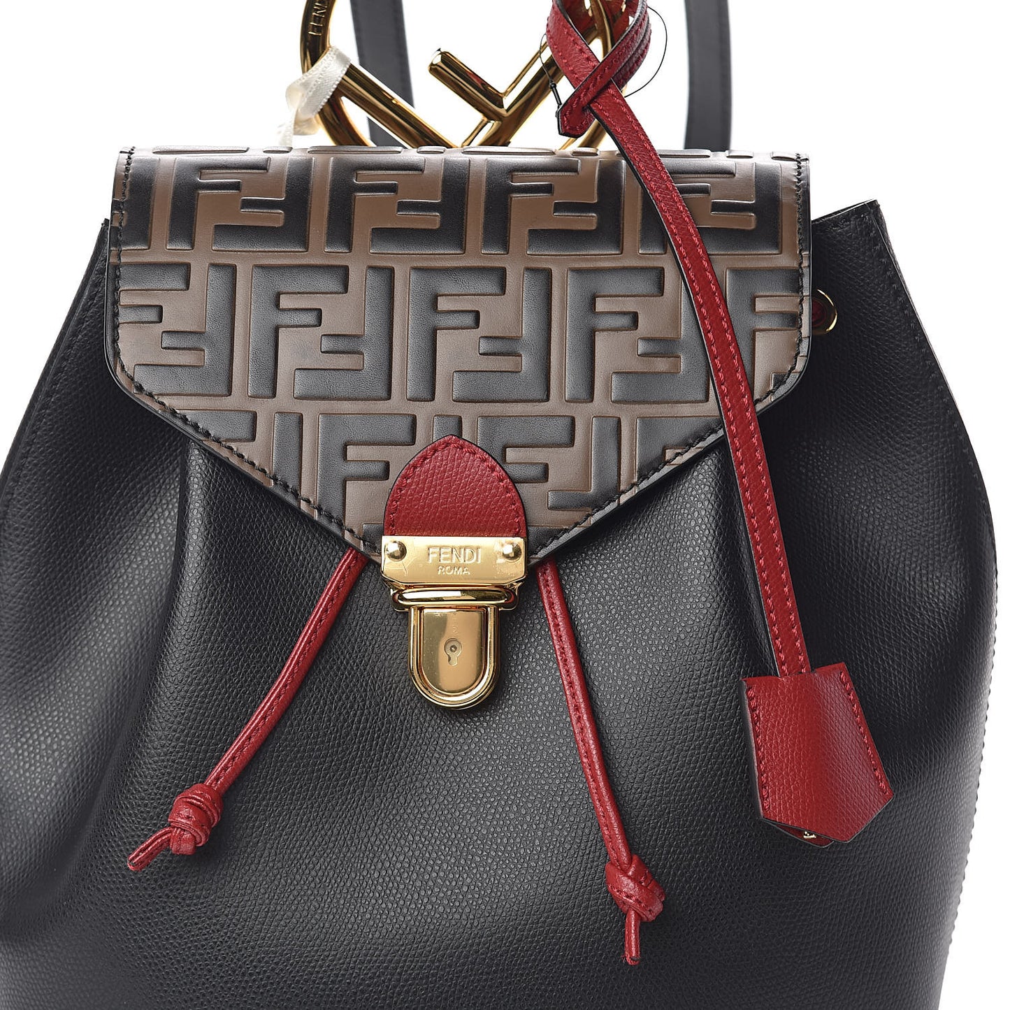 Vitello Cruise Bi-Color FF 1974 Embossed F is Fendi Drawstring Backpack Black Fragola Maya