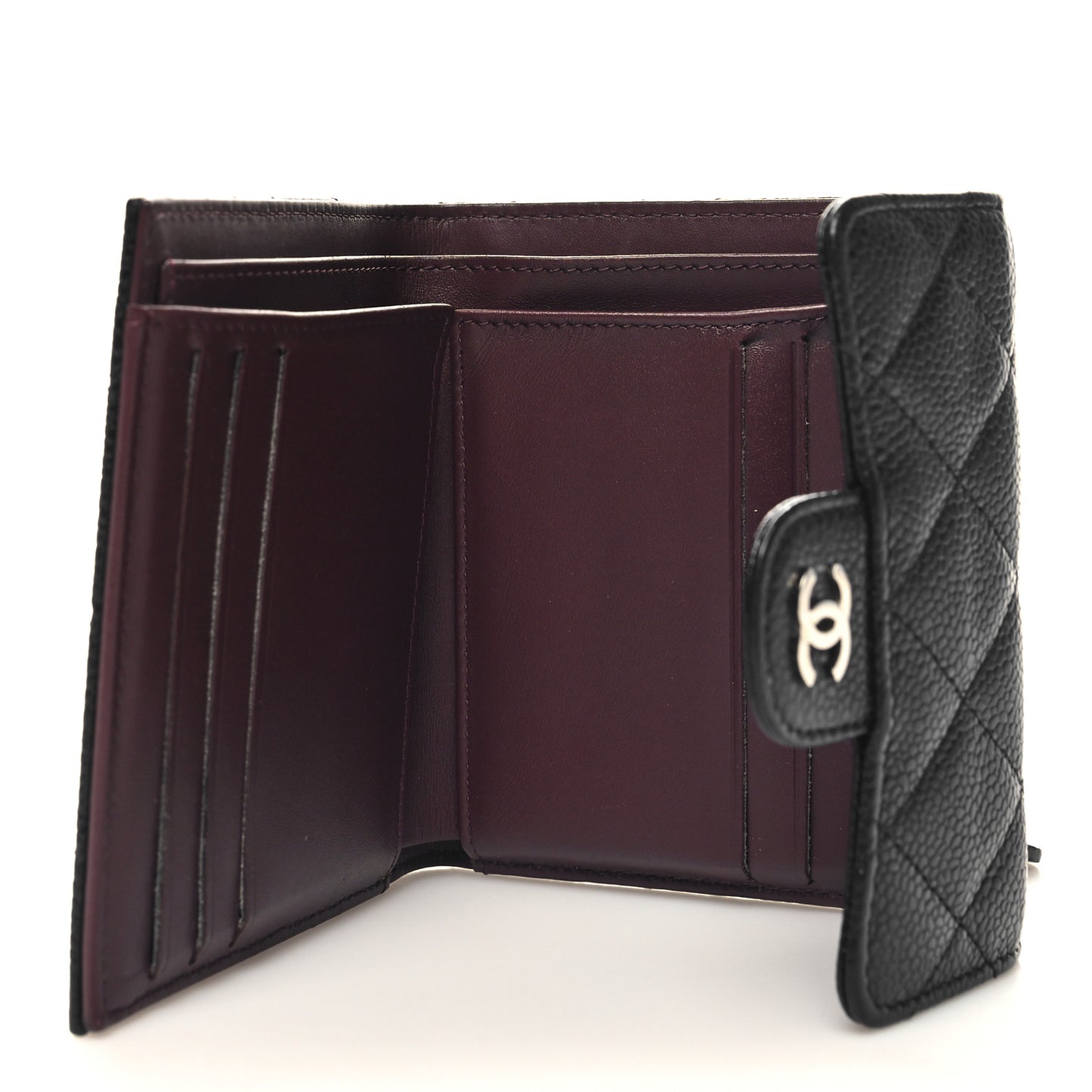 Caviar Quilted Compact Flap Wallet Black