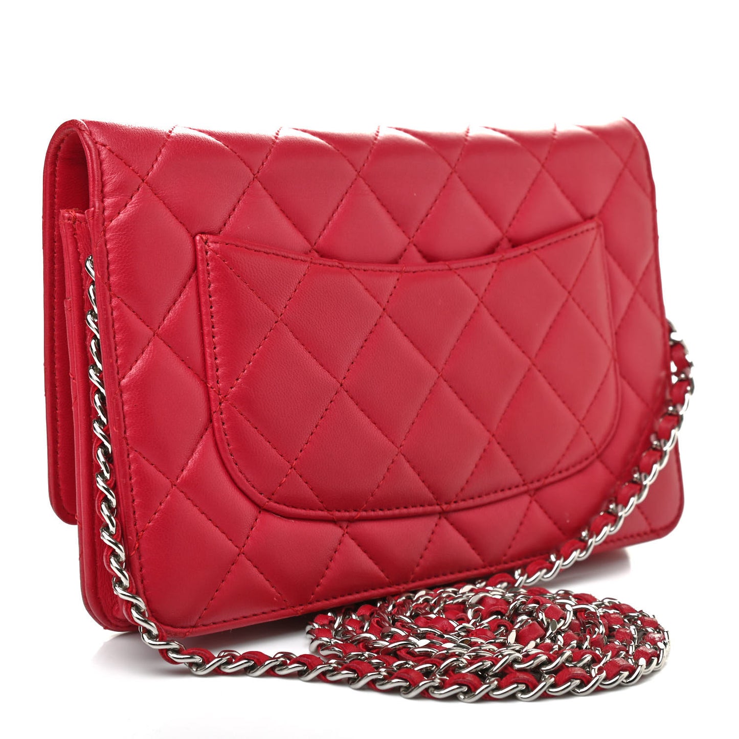 Lambskin Quilted Wallet On Chain WOC Red