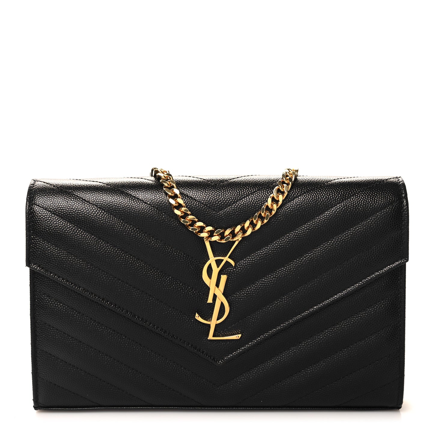 Grain De Poudre Matelasse Chevron Monogram Chain Wallet Black