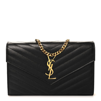 Saint Laurent Grain De Poudre Matelasse Chevron Monogram Chain Wallet Black 1 of 10
