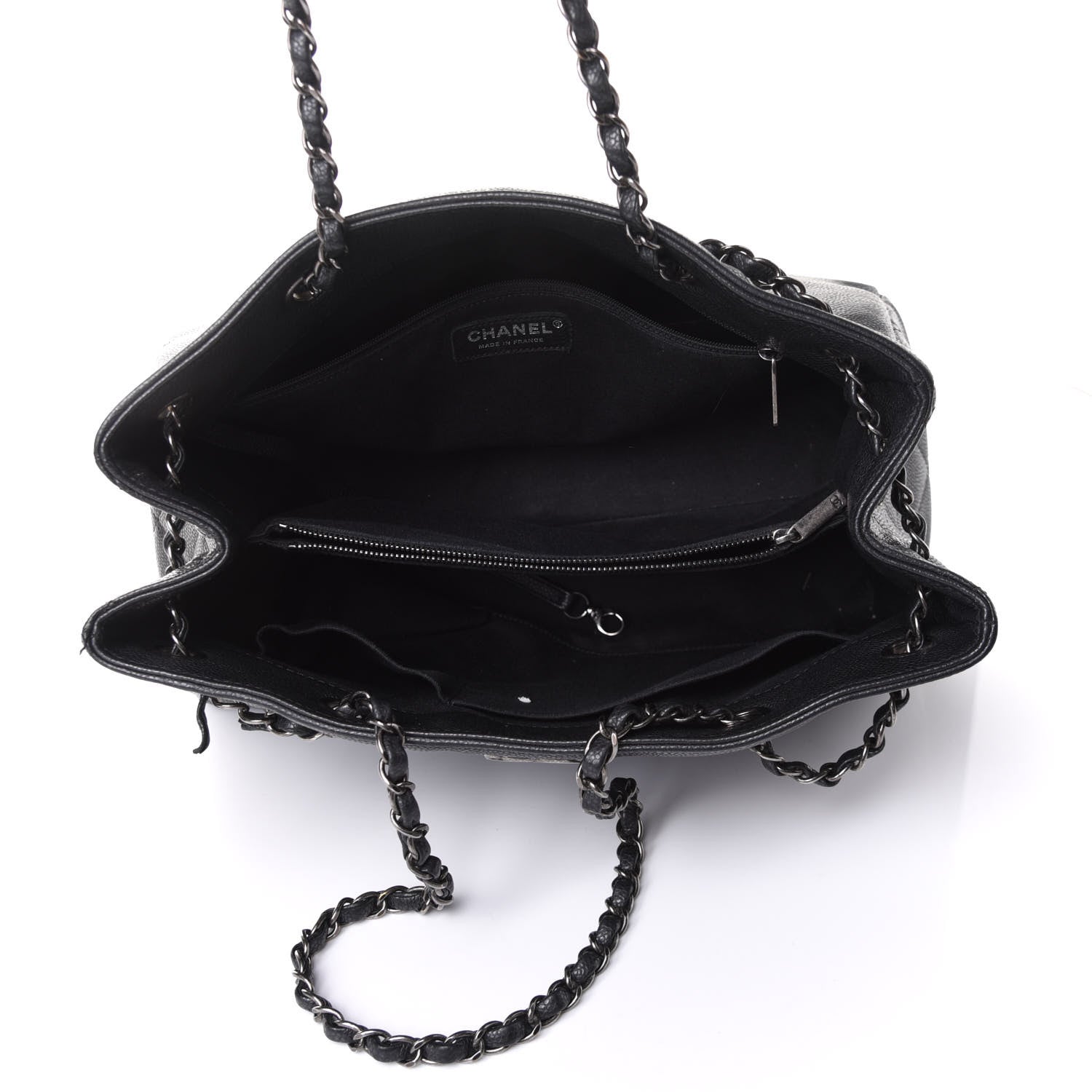 Chanel Metallic Grained Calfskin Medium Woven Chain Shopping Tote Black 4 of 10