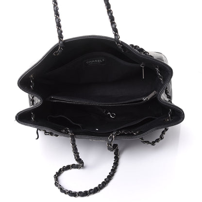 Chanel Metallic Grained Calfskin Medium Woven Chain Shopping Tote Black 4 of 10