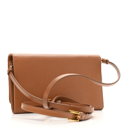 Prada Saffiano Metal Flap Wallet With Strap Caramel 3 of 11