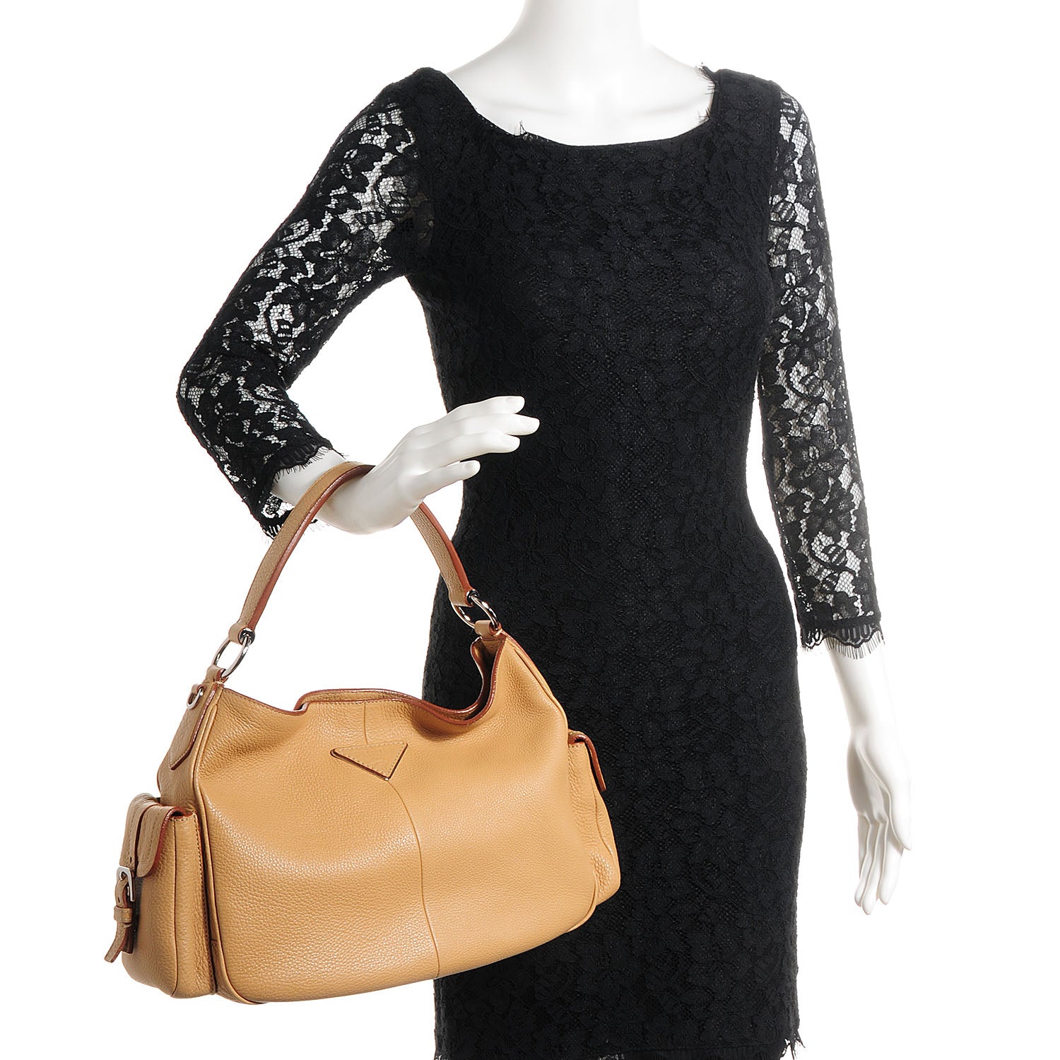 Prada Vitello Daino Buckle Shoulder Bag Sabbia 2 of 10