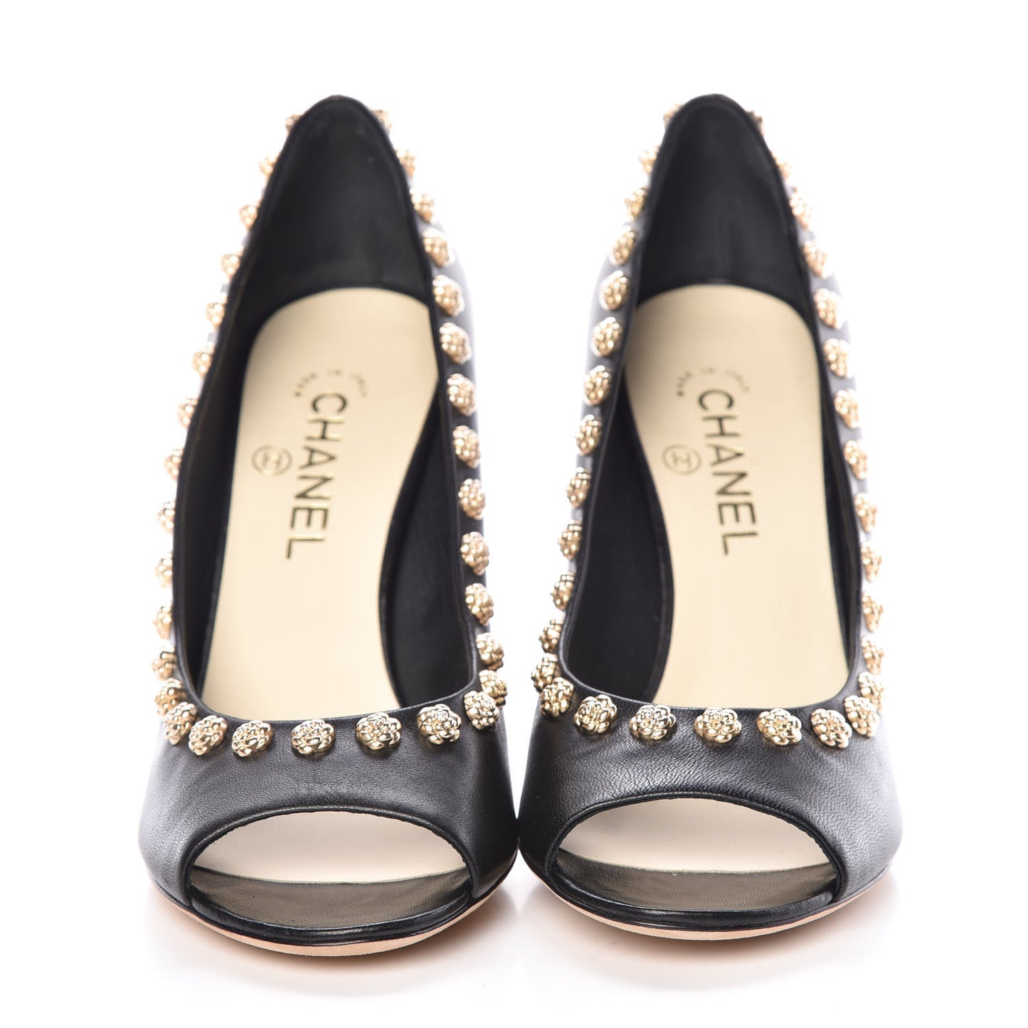 Lambskin Camellia Peep Toe Pumps 39.5 Black