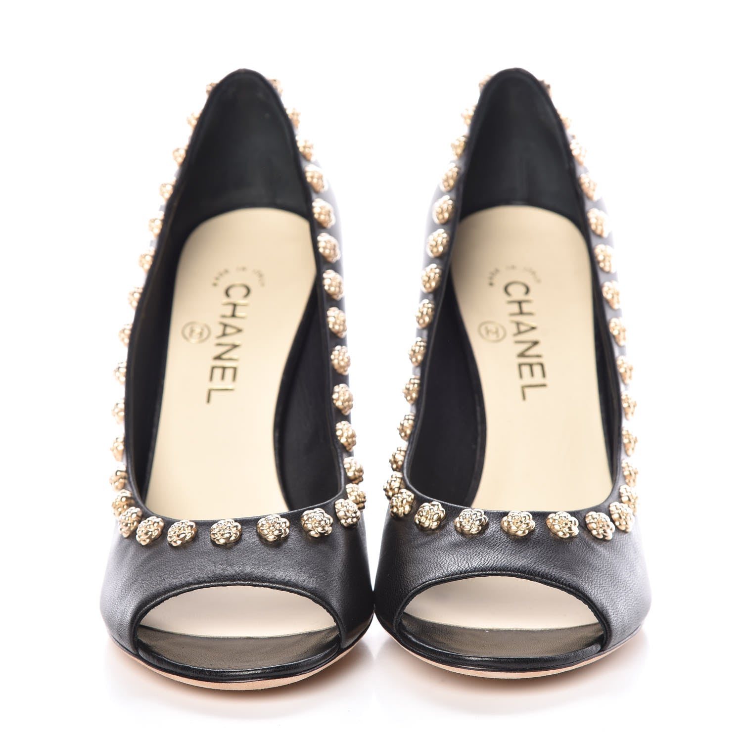 Chanel Lambskin Camellia Peep Toe Pumps 39.5 Black 2 of 9