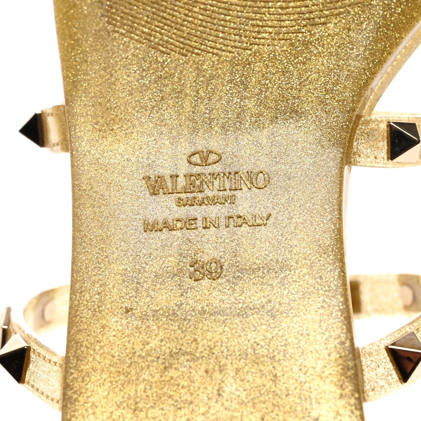 PVC Jelly Glitter Rockstud Caged Flat Thong Sandals 39 Oro