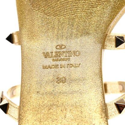 Valentino Garavani PVC Jelly Glitter Rockstud Caged Flat Thong Sandals 39 Oro 7 of 7