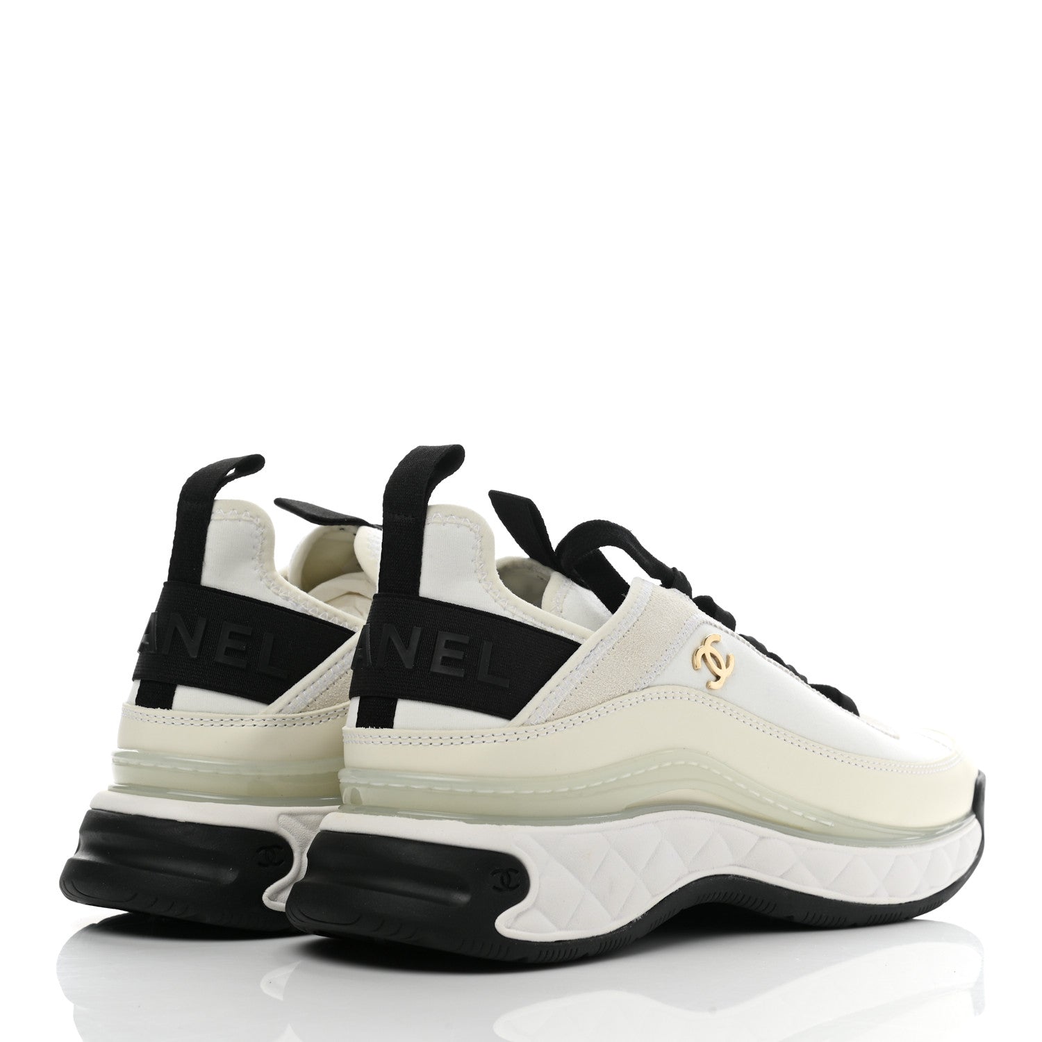 Chanel Velvet Calfskin Mixed Fibers CC Sneakers 38.5 Ivory Black 4 of 9