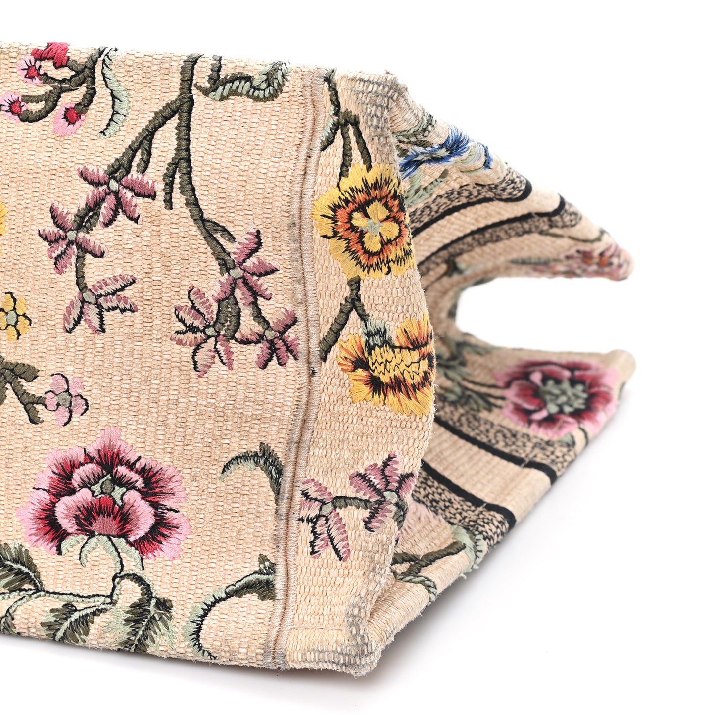 Raffia Embroidered Petites Fleurs Medium Book Tote Natural