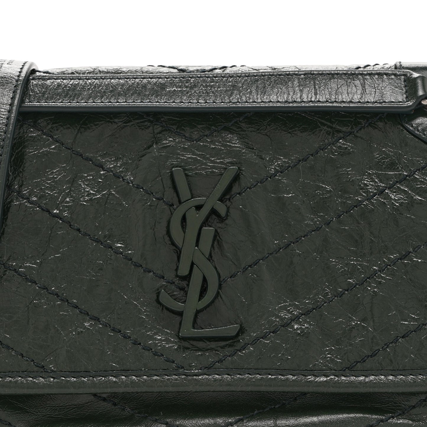 Crinkled Calfskin Matelasse Monogram Baby Niki Chain Satchel Dark Green