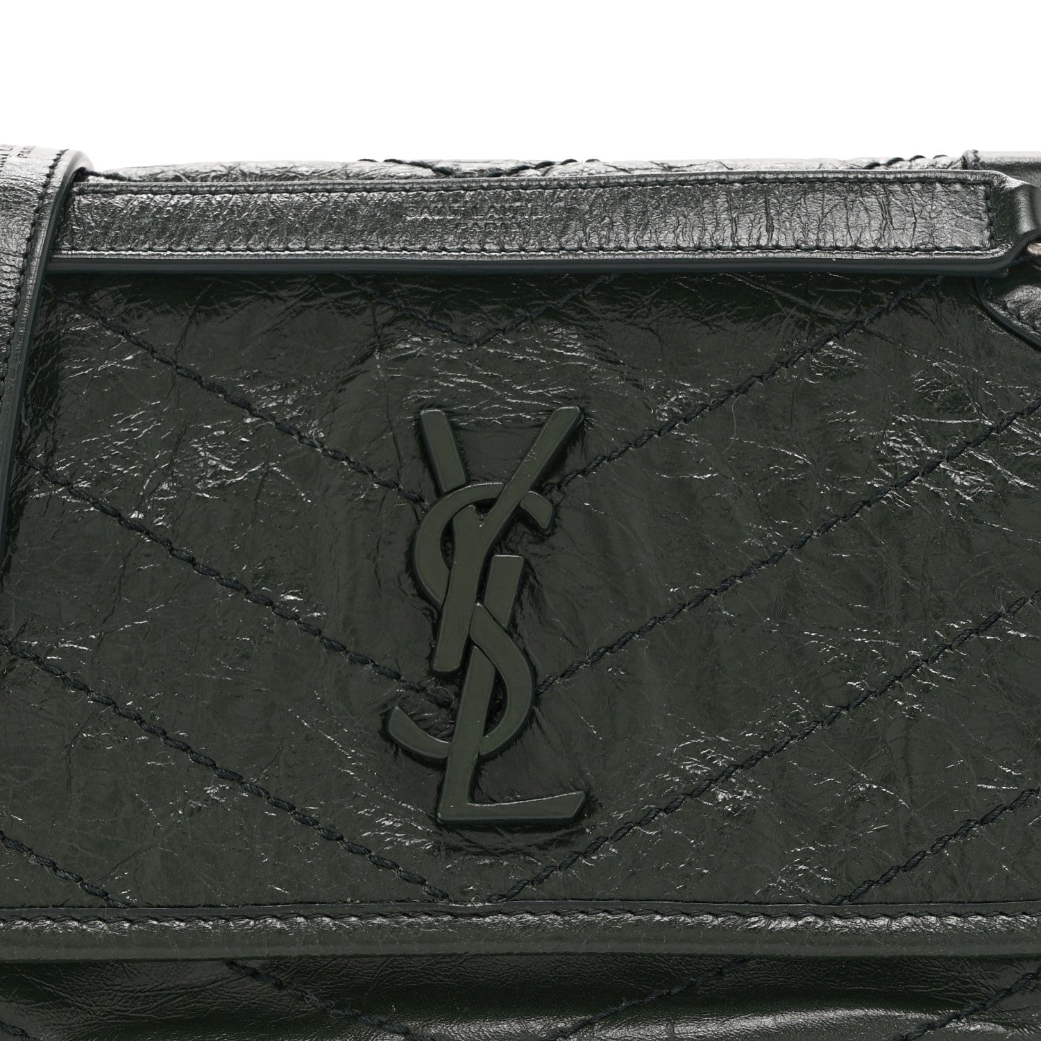Saint Laurent Crinkled Calfskin Matelasse Monogram Baby Niki Chain Satchel Dark Green 8 of 10
