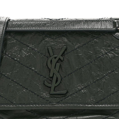 Saint Laurent Crinkled Calfskin Matelasse Monogram Baby Niki Chain Satchel Dark Green 8 of 10